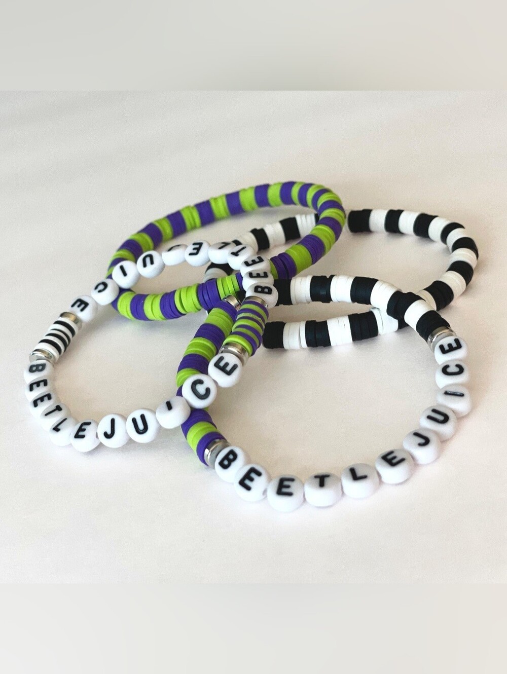 'Beetlejuice' Inspired Handmade Clay Beaded Bracelet Set Of 4